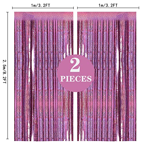 2 Pack 3.2Ft X 8.2Ft Pink Metallic Tinsel Foil Fringe Curtains Backdrop For Pink Party Birthday Wedding Bachelorette Baby Shower Holiday Party Decorations Photo Booth Props #TOP3