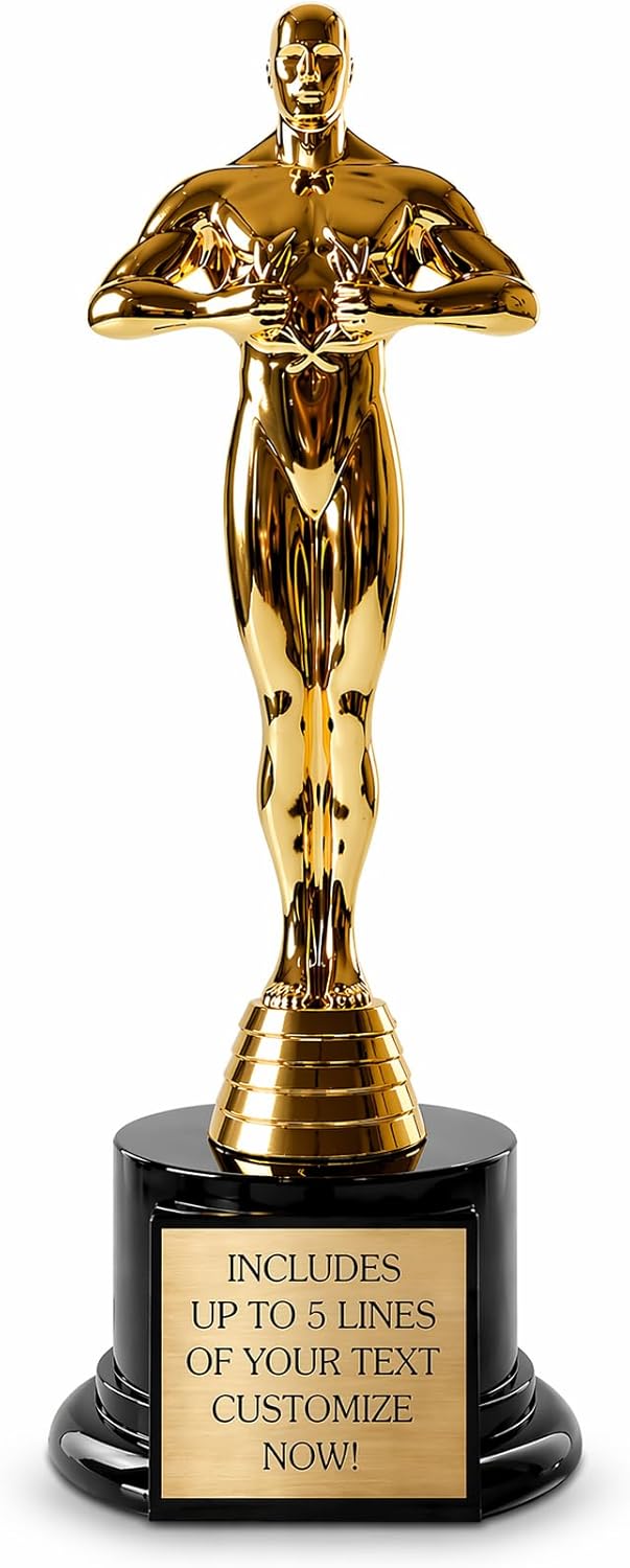 Achievement Custom Trophy 10.5 Inches Tall - Customized Golden Statue Award with Personalized Engraved Plate - Modern Victory Academy Statue - Best Actor Trophies - Personalize it Now!