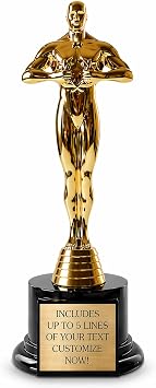 Achievement Custom Trophy 10.5 Inches Tall - Customized Golden Statue Award with Personalized Engraved Plate - Modern Victory Academy Statue - Best Actor Trophies - Personalize it Now!