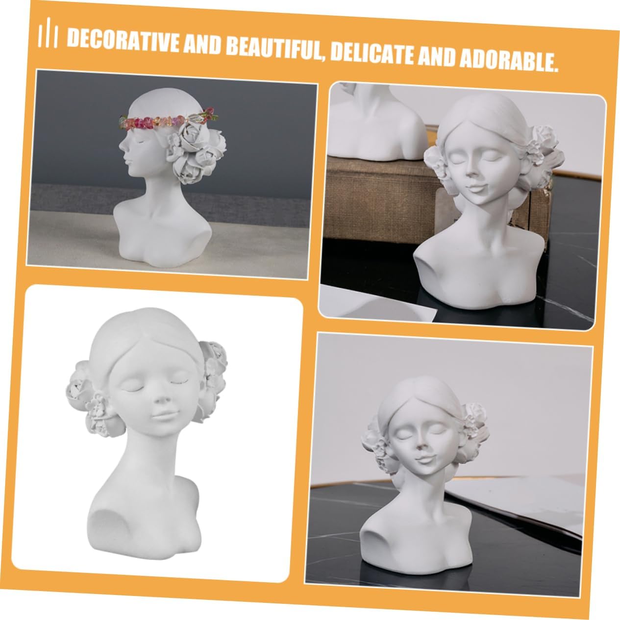 ERINGOGO Cute Girl Bust Statue Resin Girl Figurine Nursery Decor Home Garden Sculpture