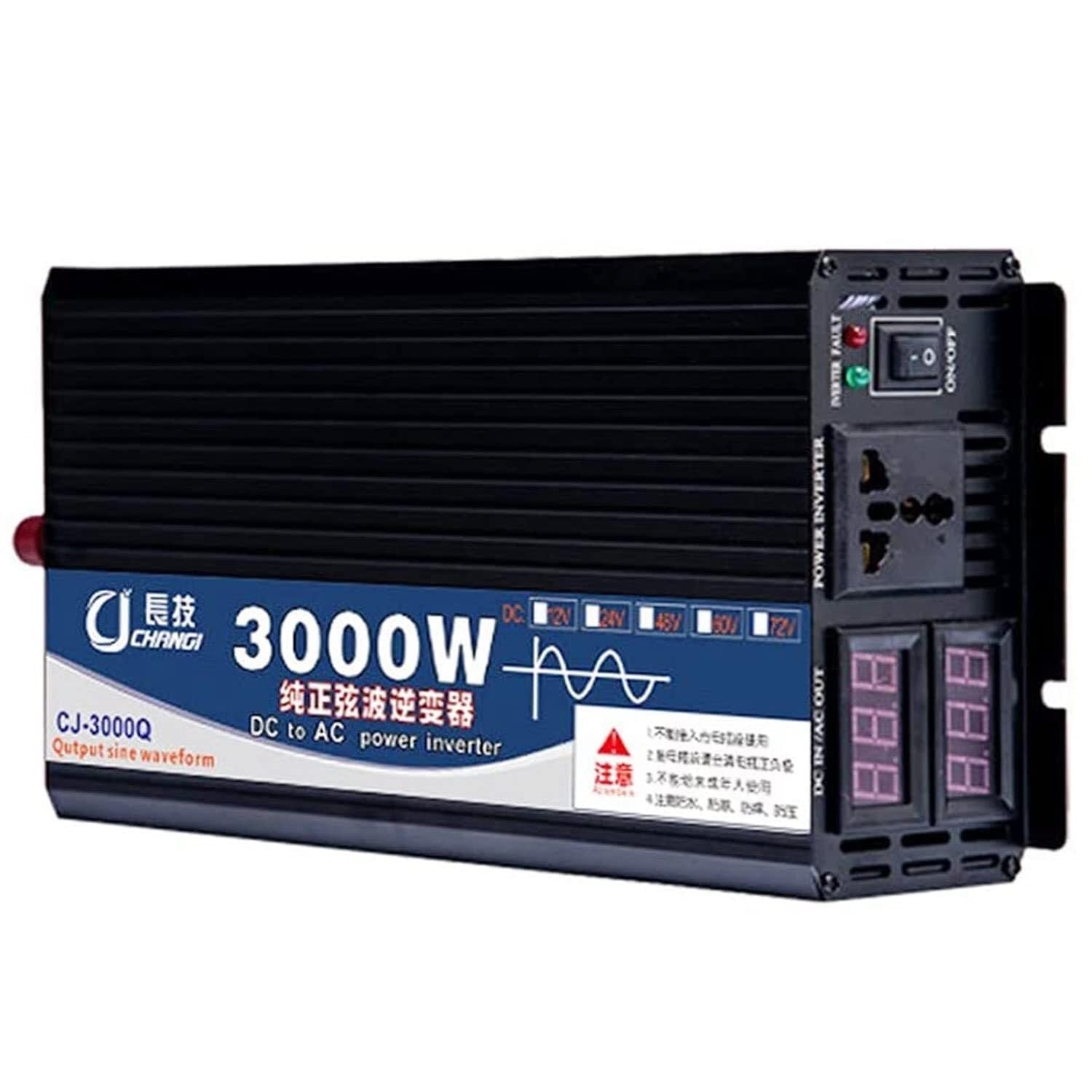 CZVJUKBYP 3000W 4000W 5000W Power Inverter Pure Sine Wave DC 12V 24V 48V 60V to AC 110V 220V Converter with Dual Display and(12Vto110V,3000W)