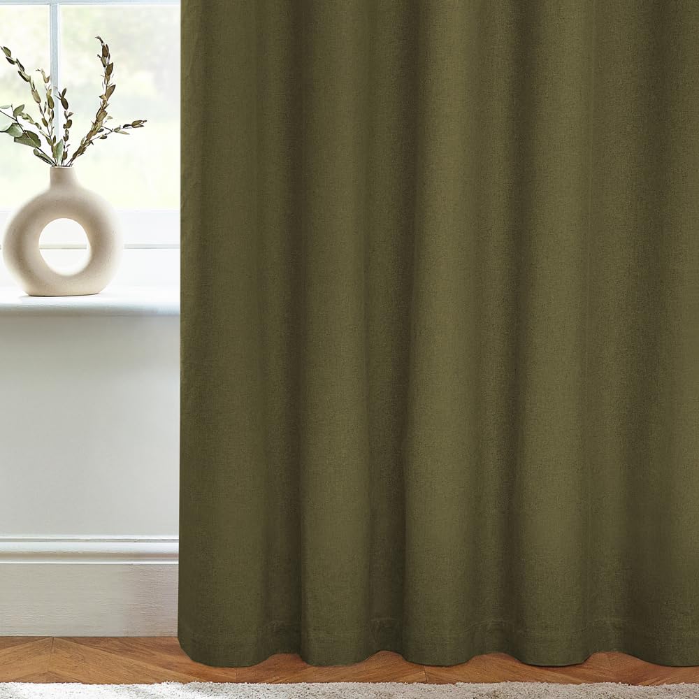 furn. Dawn Textured Blackout Eyelet Curtains - Thermal Lined Pair (Olive - Width 117 x Drop 137cm), Green, W 46.1" x L 53.9" (2 Panels) - Image 4