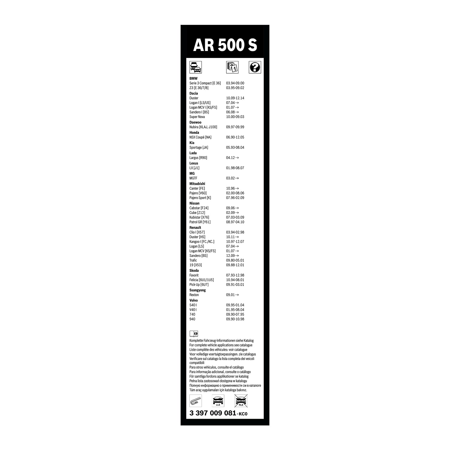 BOSCH Balai d'essuie-glace Aerotwin Retro Spoiler AR500S 3397009081 | Compatible avec: BMW 3 Compact, Z3 Coupe, Z3 Roadster, BRILLIANCE BS4, BS6, CADILLAC XLR, CHEVROLET BLAZER S10, DACIA DUSTER