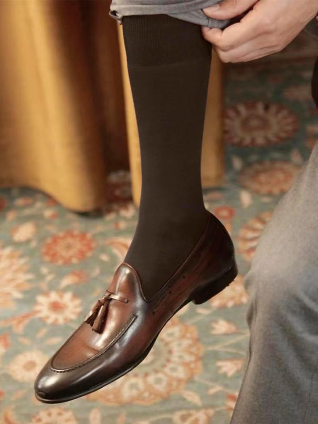 Men's Dress Socks 5 Pairs Mens Cotton Calf Business Formal Socks Soft Breathable Athletic Long Crew Casual Socks - Image 2