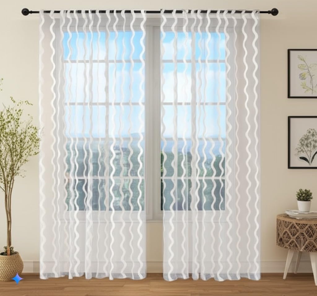 White Voile Sheer Curtains 95 inch Length Rod Pocket Window sheers Drapes Transparent Light Filtering Privacy Home Office Living Room Kitchen Bedroom Curtains 2 Panels Set 47" W x 95" L