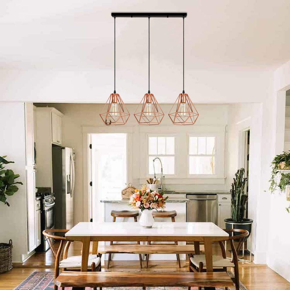 Industriële 3-lichts Hanglamp met Metalen Kooi - Vintage Plafondlamp voor Eettafel en