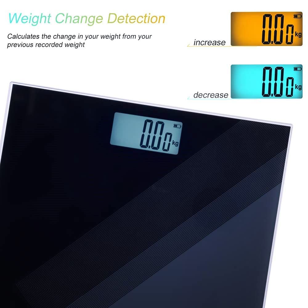 Uten Digital Weight Scale, USB Charging Bathroom Weight Scale, Three-Color LCD Back Light Display, Slim Design, 400Ibs/180kg, 6mm Tempered Glass (Black) - Image 3
