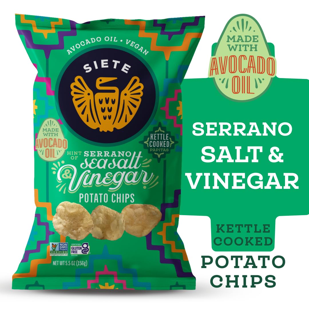Siete Family Foods Fuego Potato Chips, 5.5 oz Bag: Sea Salt & Vinegar 5.5 Ounce (Pack of 6)