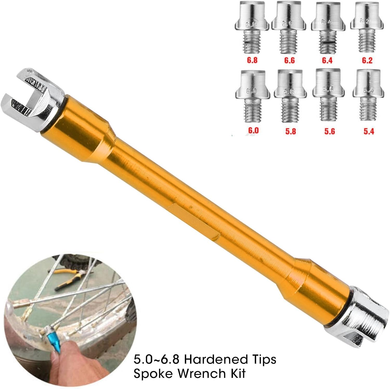 Motorcycle Spoke Wrench, Spoke Torque Wrench Motorcycle Repair Tool Spanner Set with Universal 10 Size Interchangeable Heads