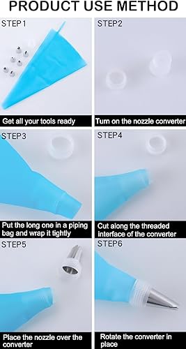 Miniatura 5 de AKOAK 8 unidsset de boquillas de montaje de acero inoxidable y bolsas de montaje de silicona EVA, reutilizable cocina DIY pastelería+6 boquillas