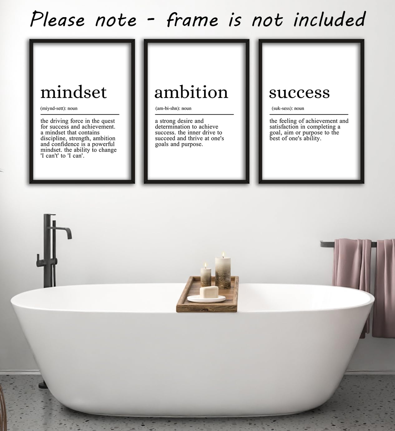 Mindset Ambition Success Quotes set of 3 Unframed Prints, Home Decor, Positive Definition Wall Art, Typography Print - Image 4