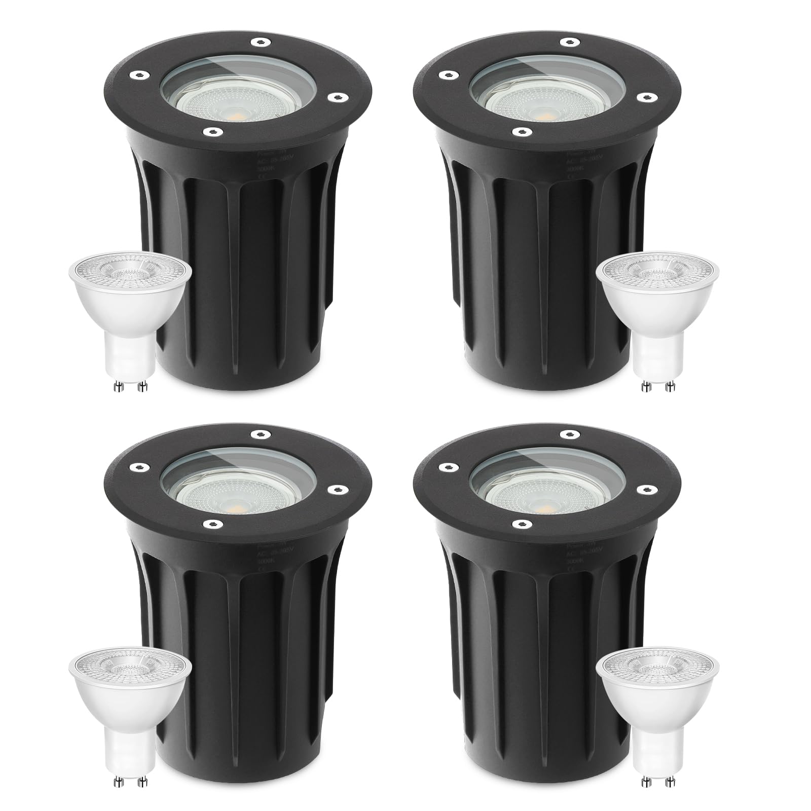 4pcs Faretto led da esterno per Gu10 3w 230v Bianco Caldo 3000k, IP67 Impermeabile Faretti da giardino, Faretti incasso esterni per Esterni, Giardino, Terrazza, Cortile, Passerella