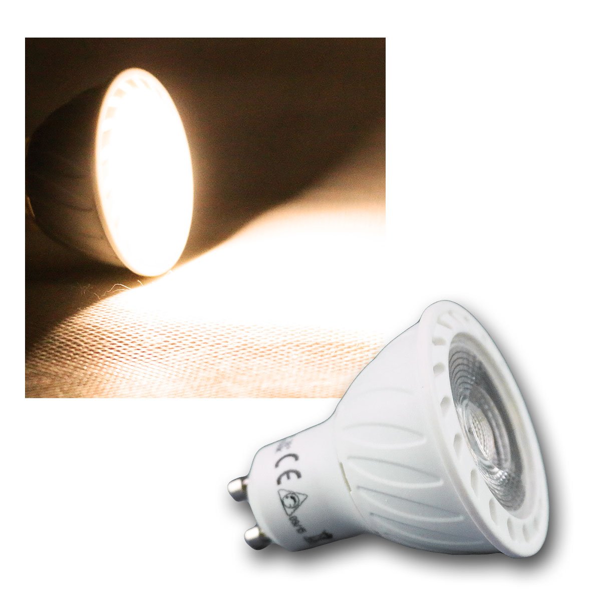 5er Set LED Strahler GU10, dimmbar, COB LED, Lichtfarbe warmweiß, 230V/7W
