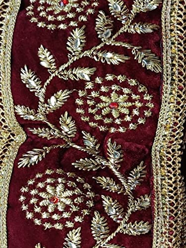 Image of DUPATTA BAZAAR Men's Maroon Embroidered Velvet Stole - Dupatta, Free Size