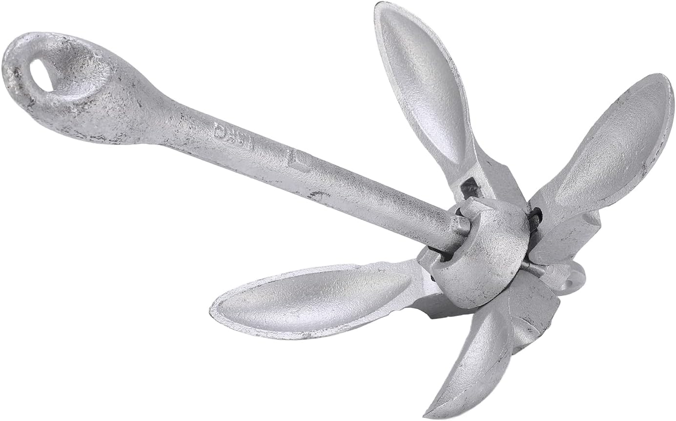 Folding Grapnel Anchor, Zinc Coating Compact 4 Tine Folding Grapnel Anchor Easy To Store Lockable for Canoes for Yacht for Kayak