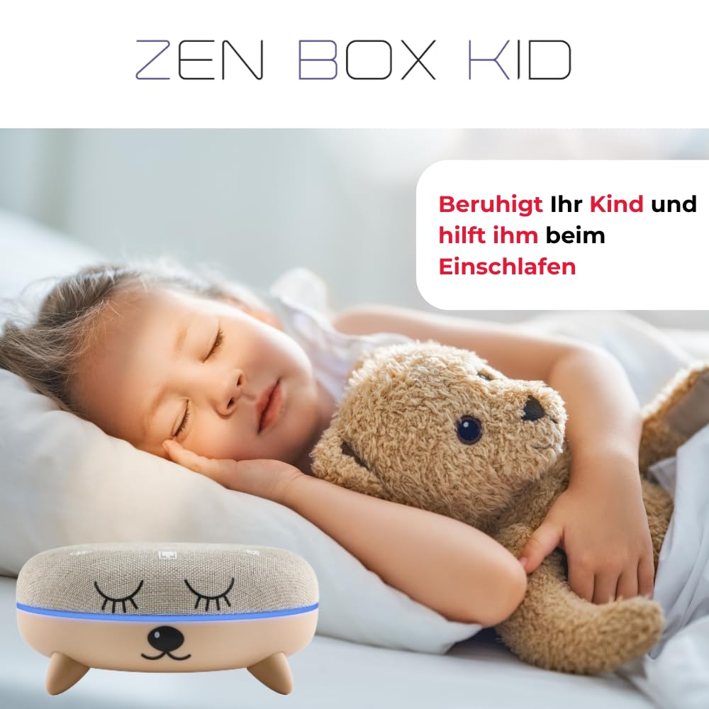 TERRAILLON - ZEN BOX KID, Baby Weißes Rauschen, Einschlafhilfe für Kinder, White Noise Machine mit 7 beruhigenden Klängen, Musik-Streaming via Bluetooth, 8 Lichtstimmungen, prog 15-30-60 min, USB-C