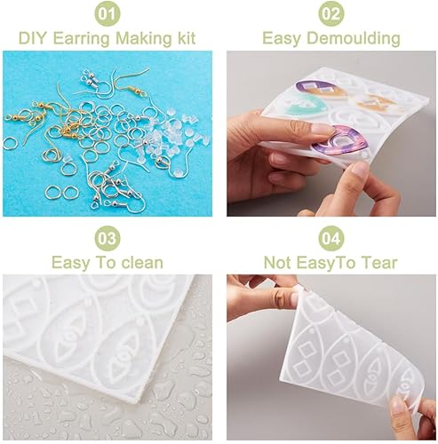 Miniatura 9 de Boutigem 5 moldes de silicona para pendientes, diseño de estrella y luna, molde de resina con espejo de noche estrellada con ganchos franceses,