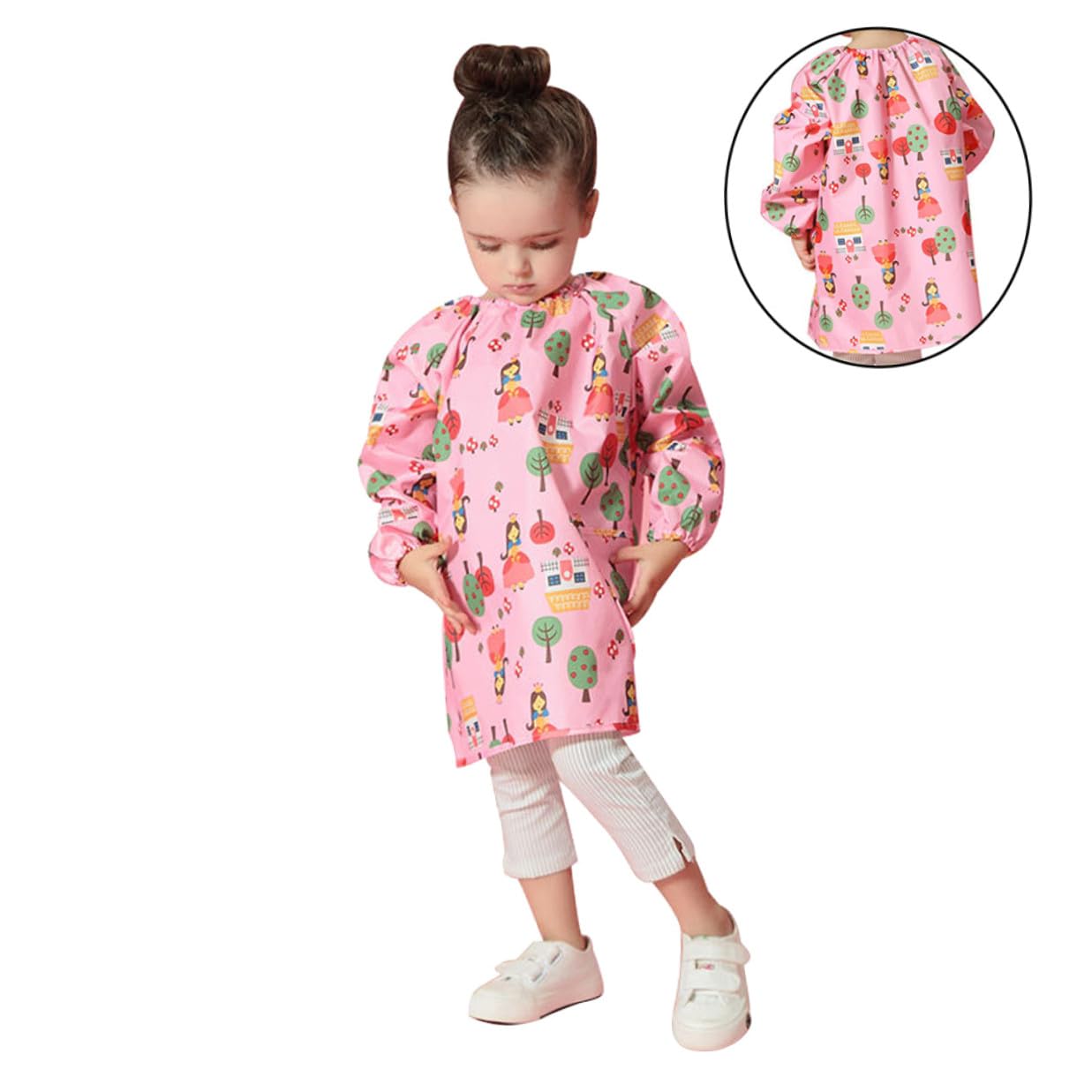 YARNOW Grembiule da Pittura per Bambini Rosa Maniche Lunghe in Poliestere Resistente alle Macchie per Protezione Abiti Durante Pittura e Disegno