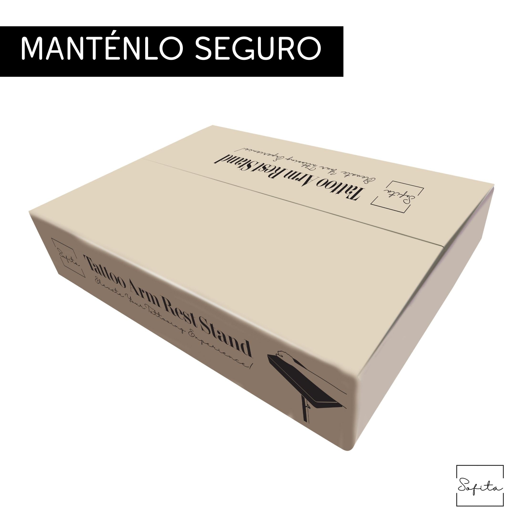 SOFITA Apoyabrazos Tattoo + [100 Fundas Desechables] Reposabrazos Tattoo. Altura e Inclinación Ajustables. Almohadilla de Cuero de Alta Densidad. Apoyabrazos Tatuaje (Base de Cuatro Esquinas)