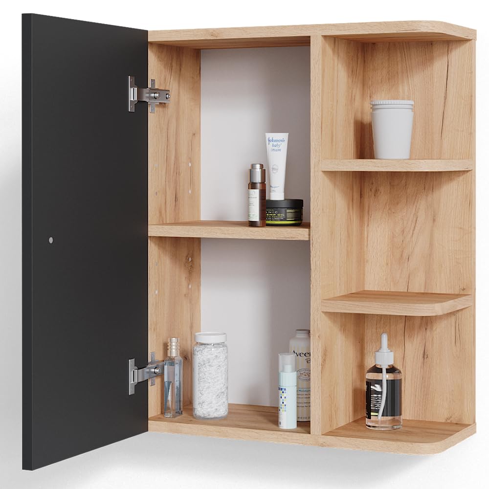 Vicco Armario de baño Fynn, Antracita, 47.2 x 59.2 cm, para Montaje en Pared con estantes Abiertos
