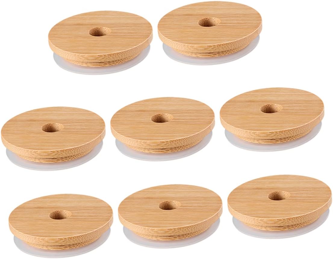 8pcs Jar Lids for Canning Glass Can Lids Sealing Leak Design Fits Straws for Beverage Storage