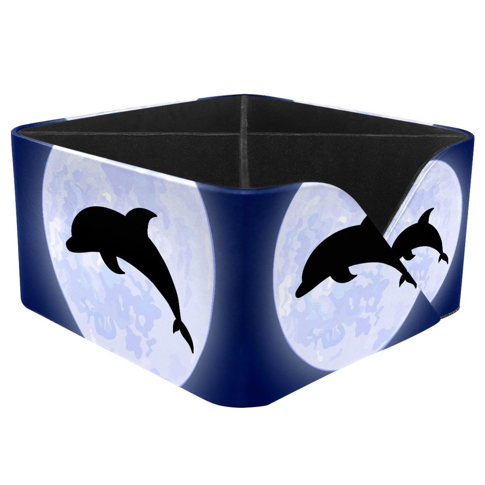 KengjuTesu Dolphin with Moon Desktop Organizer Pen Holder, Rectangular Pencil Cup for Office, Study and Makeup Stations