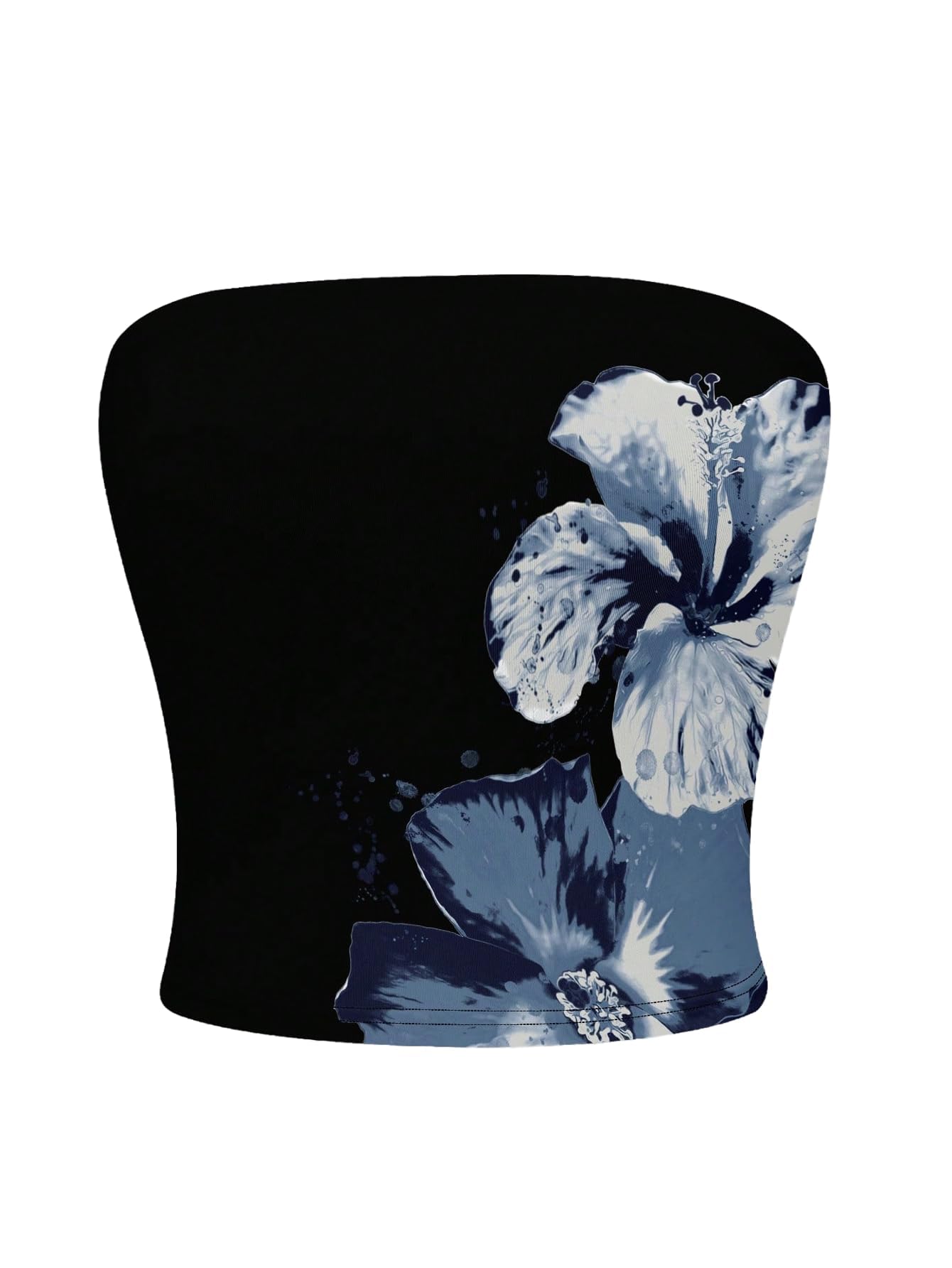 Women's Floral Print Strapless Crop Tube Tops Slim Fit Summer Causal Bandeau Top-image-39