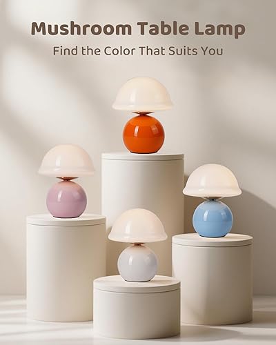 Miniatura 7 de Lámpara de hongo para dormitorio, lindas lámparas pequeñas con pantalla de cristal, lámpara de mesita de noche con regulador de intensidad para sala
