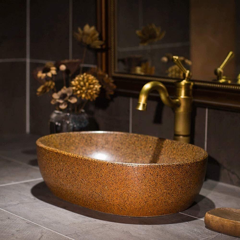 Szafka Pod Umywalkę Z Umywalką, Umywalka Łazienkowa, Umywalka Nablatowa, Umywalka Łazienkowa Nablatowa 18-Calowa, Ceramiczna, Porcelanowa, Ręcznie Robiona, Owalna, Do Kuchni Hotelowej,