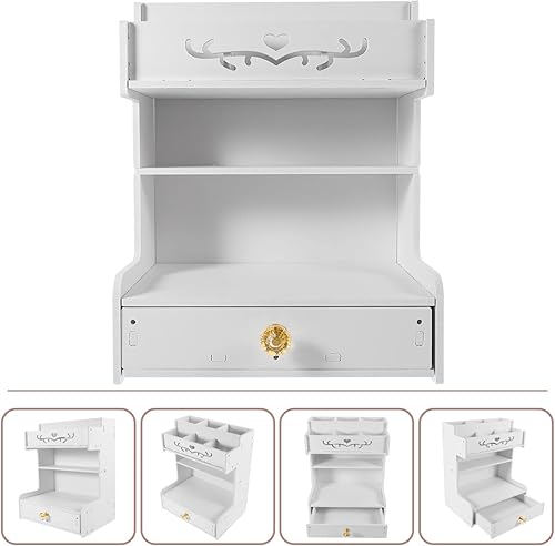 Miniatura 9 de STOBAZA Organizador de escritorio estacionario Kawaii con cajón, compartimento de mesa de madera, almacenamiento de maquillaje, organizador de