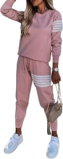 PRETTYGARDEN Women's 2023 Two Piece Striped Outfits Casual Long Sleeve Top and Sweatpants Matching Tracksuit Jogger Set