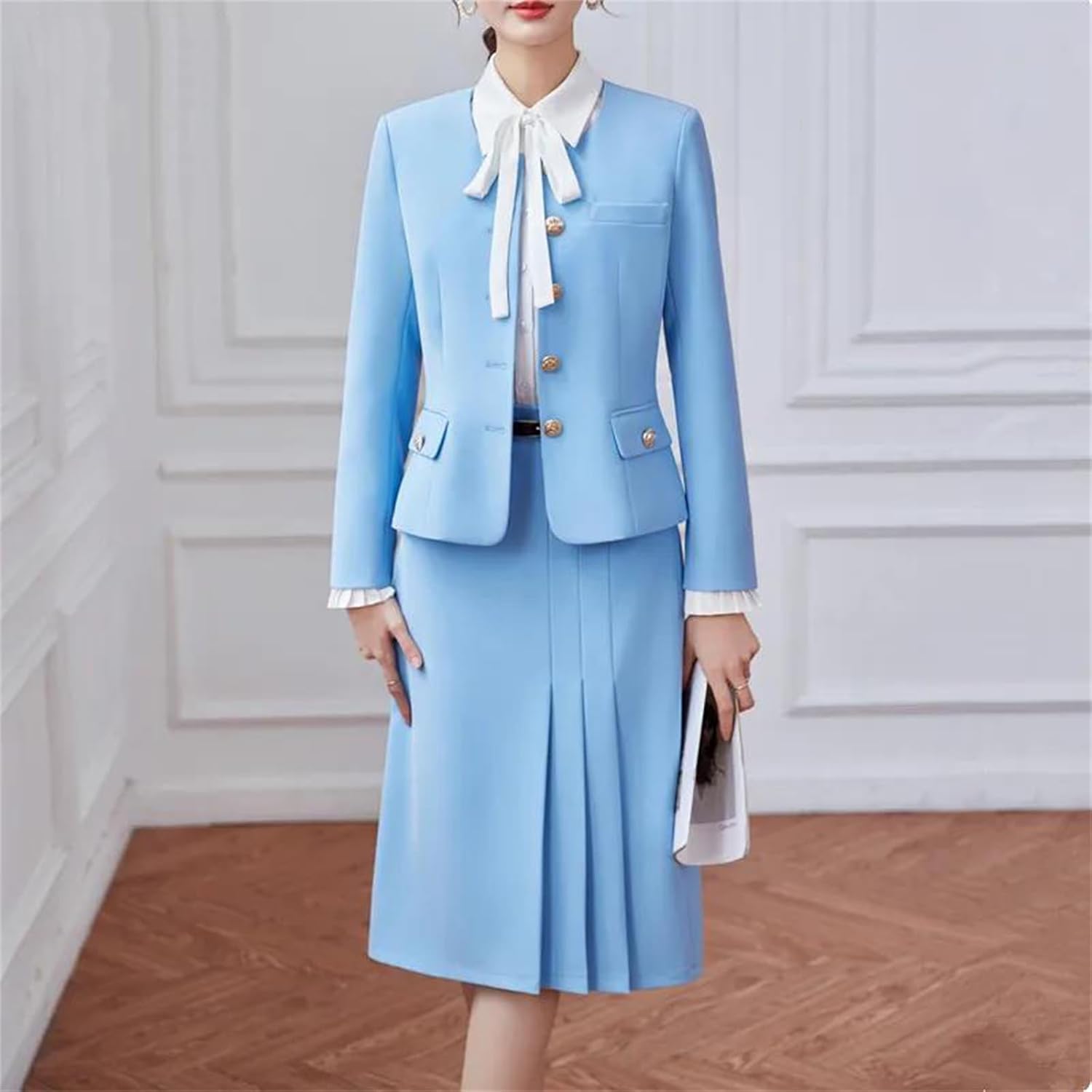 Women’S Office Skirt Two Piece Set Elegant Slim Fit Long Sleeve Blazer and Half Skirt Suits Business Suits