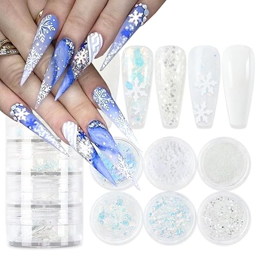 6Boxes Christmas Nail Art Glitters Sequins Set - 3D White