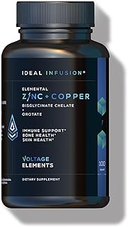 Voltage Elements Zinc Bisglycinate + Orotate 245mg with Copper Chelate: Muscle & Skin Health, Hormone Balance - Elemental Zinc 50mg (100 Servings) Vegan