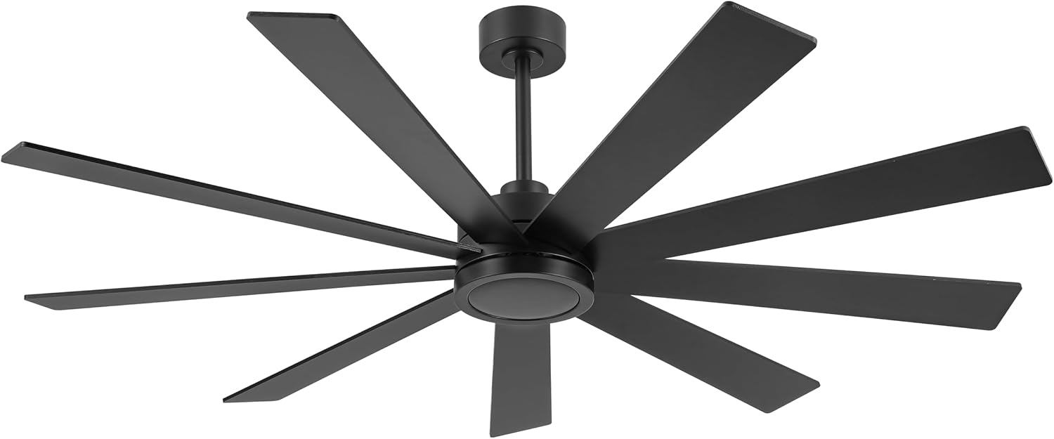 ELEHINSER 64" Ceiling Fan No Light, 6-Speed Noiseless Reversible DC Motor, 9 Blades Black Industrial Ceiling Fan with Remote and 4.5"/12" Downrods for Home or or Commercial Use
