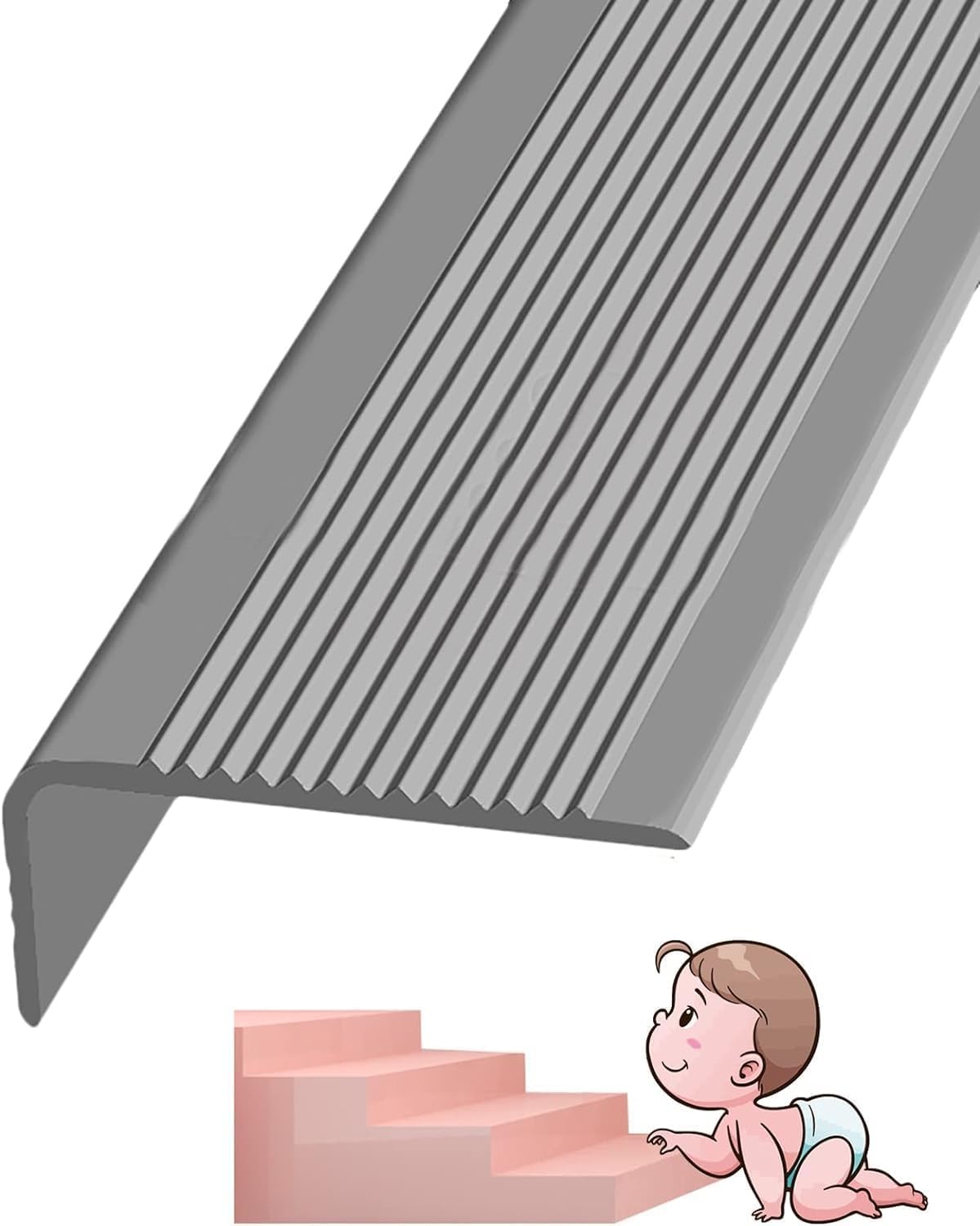 Peldaños De Escalera Antideslizantes para Escalones De Madera, Nariz De Escalera De Goma Autoadhesiva, Cinta De Moldura De Nariz De Escalera De Borde, Peldaños De Escale, Grey, L 3m/118.1in