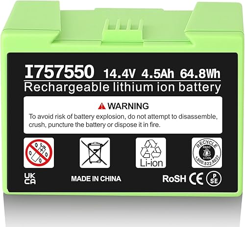 ActualizaciónBatería de repuesto de 4.5Ah 14.4V para iRoboot Roomba i7 + i7 14.4Volt ei Series J7 J7+ 7150 7550 e5 e5 e5152 e5154 e6 i3 i3+ i4 i4+