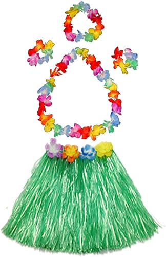 Falda de Hula elástica con disfraz de flores y follaje verde