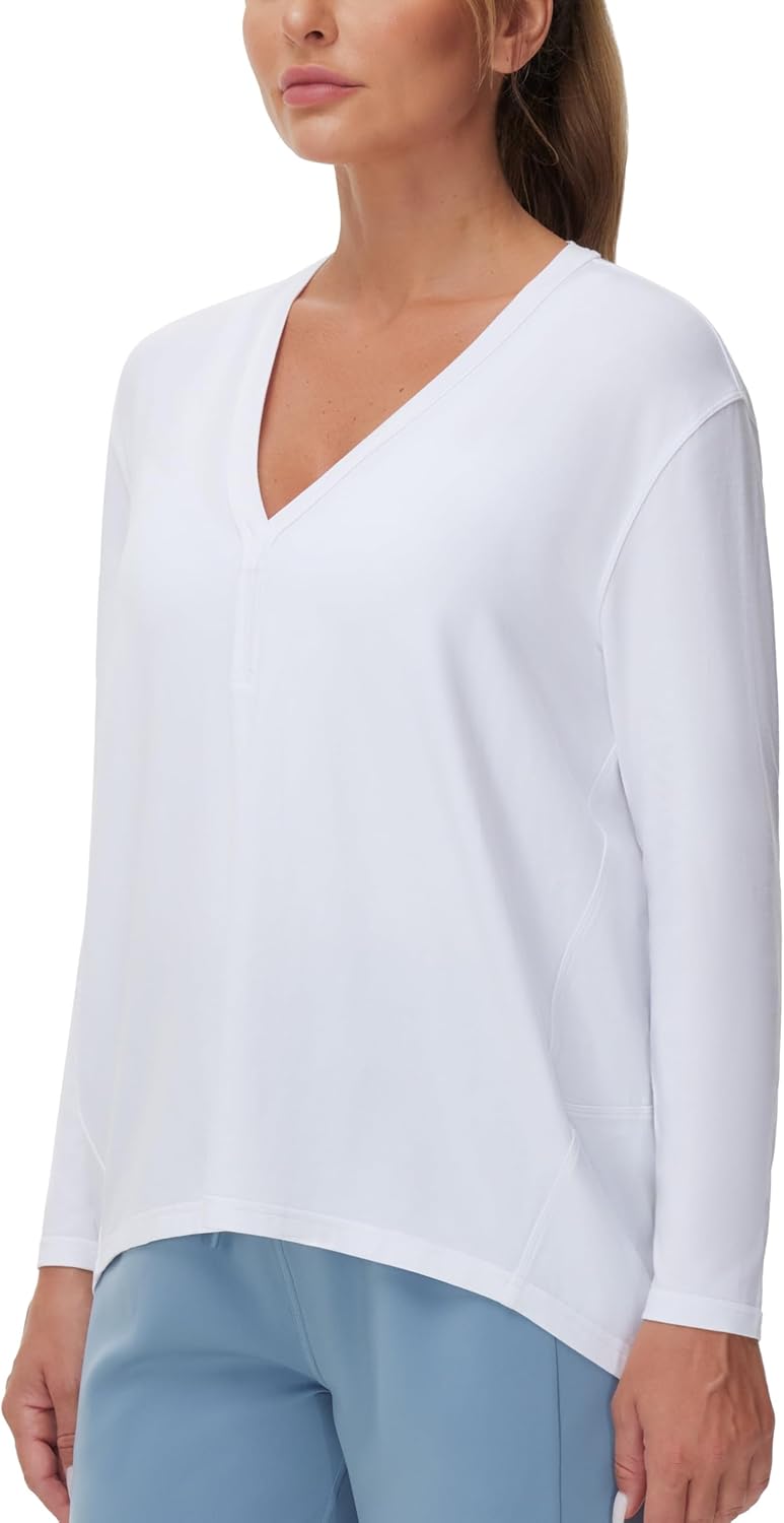 THE GYM PEOPLE Women's Long Sleeve Workout Shirts Loose Fit V-Neck Running T-Shirts Tops