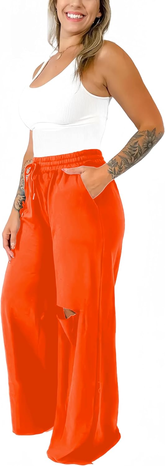 2 Piece Sets for Women Lounge Sweatsuit Crop Tops Drawstring Ripped Wide Leg Pants with Pockets 2024 Tracksuit - Image 3