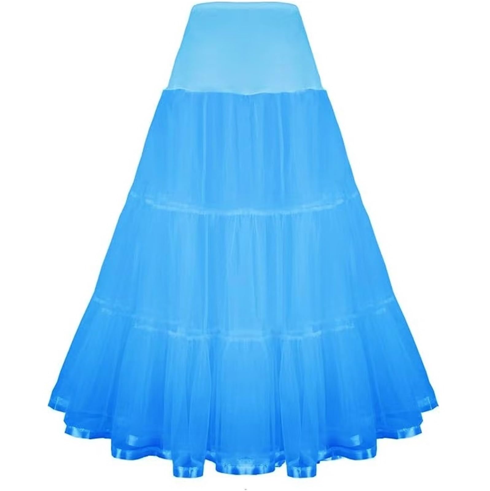 Jupon Robe De MariéE Jupon à Volants de 98 cm de Long, Crinoline, Vintage, for Robe de mariée, sous-Jupe, Tutu, balançoire, avec Bordure en Ruban(Blue2,S-M)