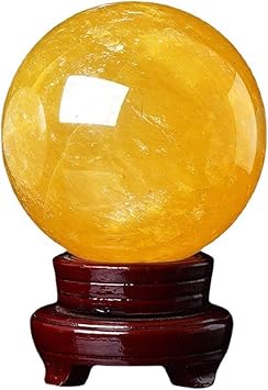 Natural Citrine Crystal Sphere Ball Feng Shui Ornament Crystal Meditation Divnation Sphere for Magic, lensball Photography, Family Decorative, Fortune Teller Halloween Decor,Yellow-6cm/2.4in