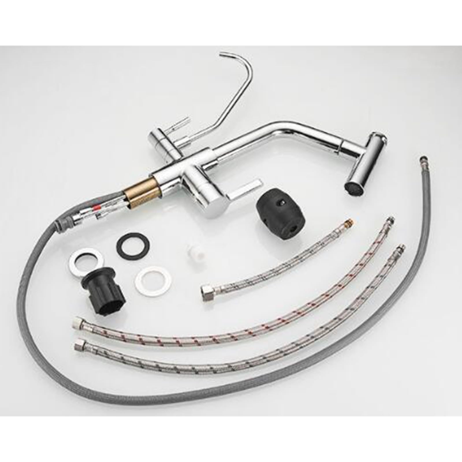 Robinet Cuisine 3 Voies avec Douchette Extractible Chromé Robinet Evier de Cuisine Laiton-Chromé