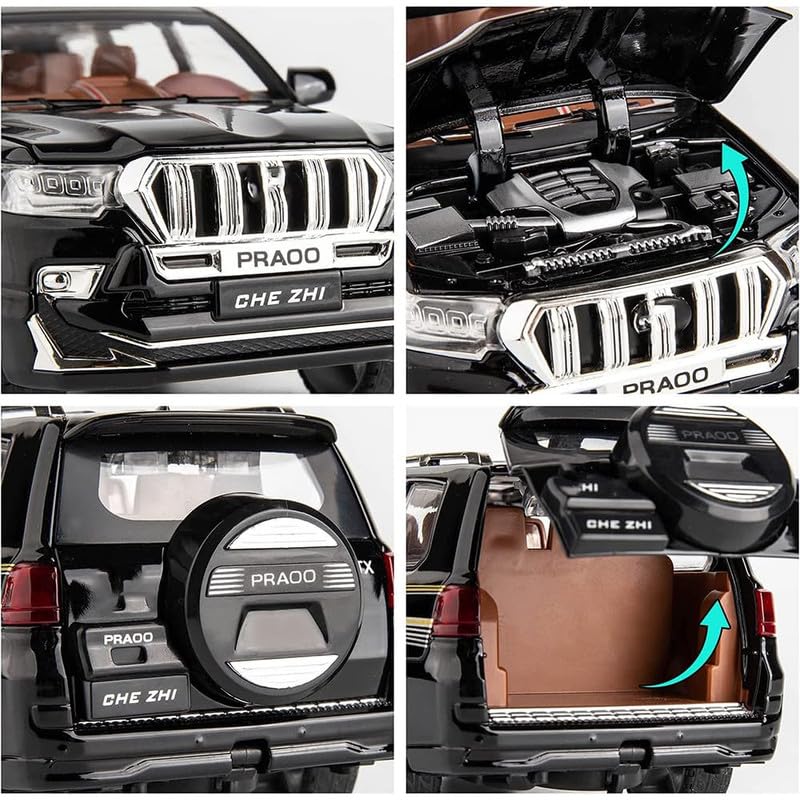 Image of New 1:24 Prado Diecast Alloy Metal Pull Back Car with Openable Doors Music Sound and Light Vehicle Toy Car for Kids Boys (Black)