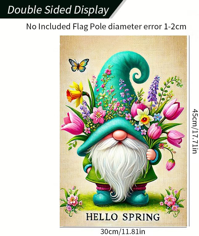 Hello Spring Garden Flag Spring Summer Gnomes Garden Flag 12x18 Double Sided Butterfly Floral Garden Yard Flags for Summer Seasonal Decors for Outdoor Anniversary Wedding Farmhouse Holiday - Image 6