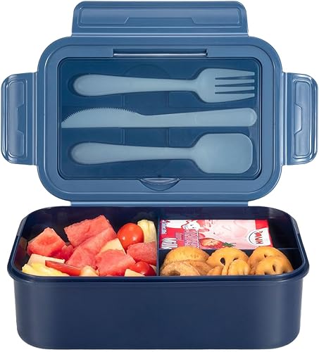 Lonchera clásica Bento  Contenedores de almuerzo de 3 compartimentos con fugas, juego de utensilios integrado, apto para microondas y lavavajillas,