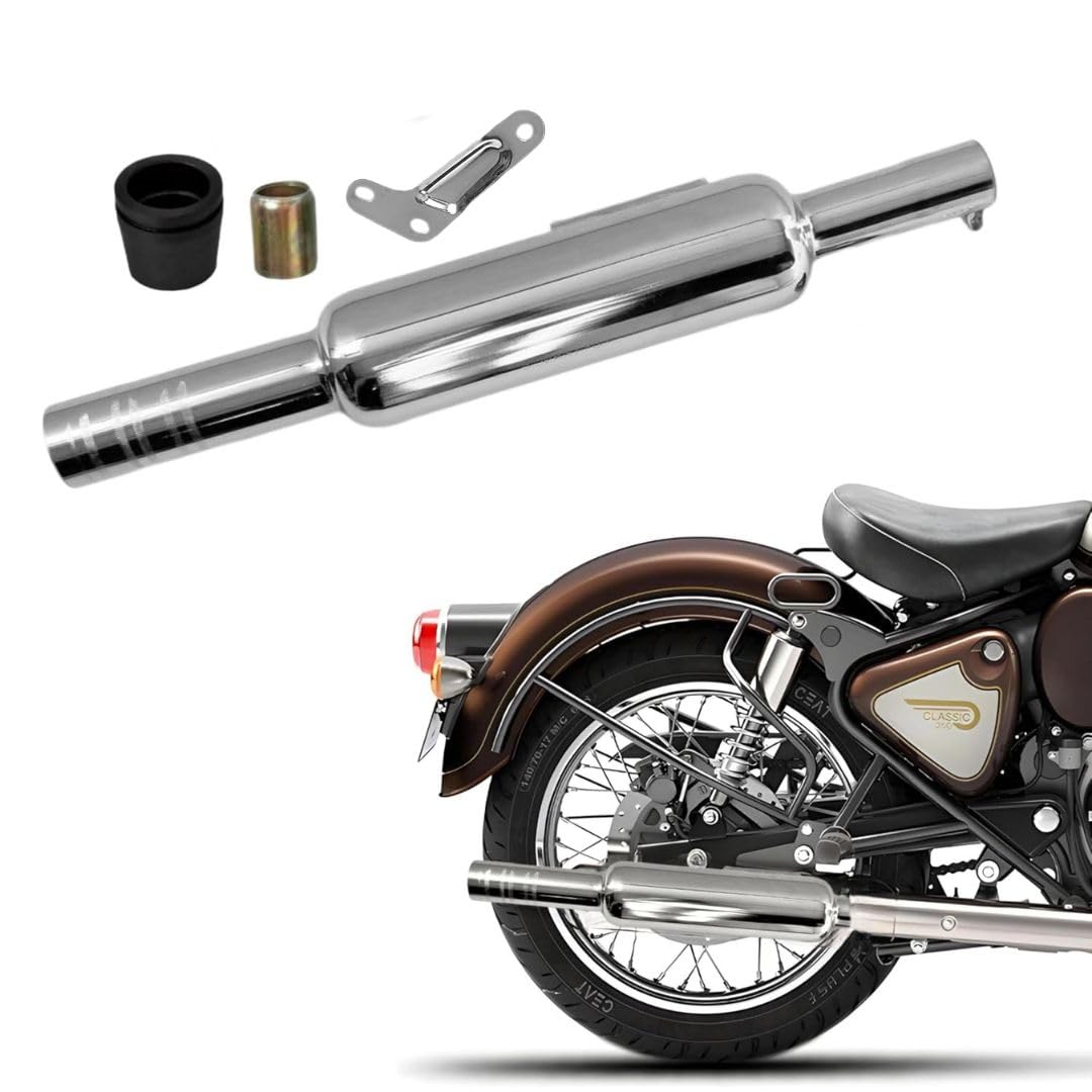 Short Punjab Silencer Free Flow For Loud Sound For Royal Enfield Classic Reborn 350cc, Bullet 2023 350cc, Meteor 350cc (Big Mouth, Chrome)-image-10
