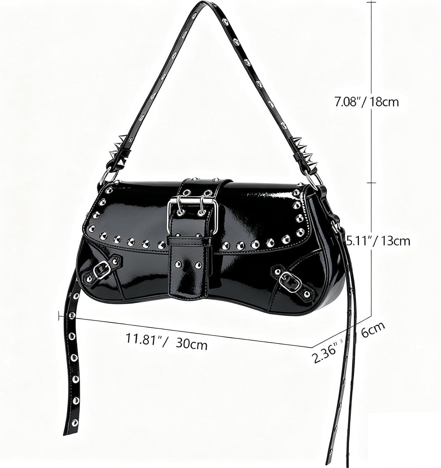 Women's Shoulder Bag Studded Punk Rivet Purse Y2K PU Leather Clutch Y2k Purses for Women Small Purse Hobo Bags - Image 2