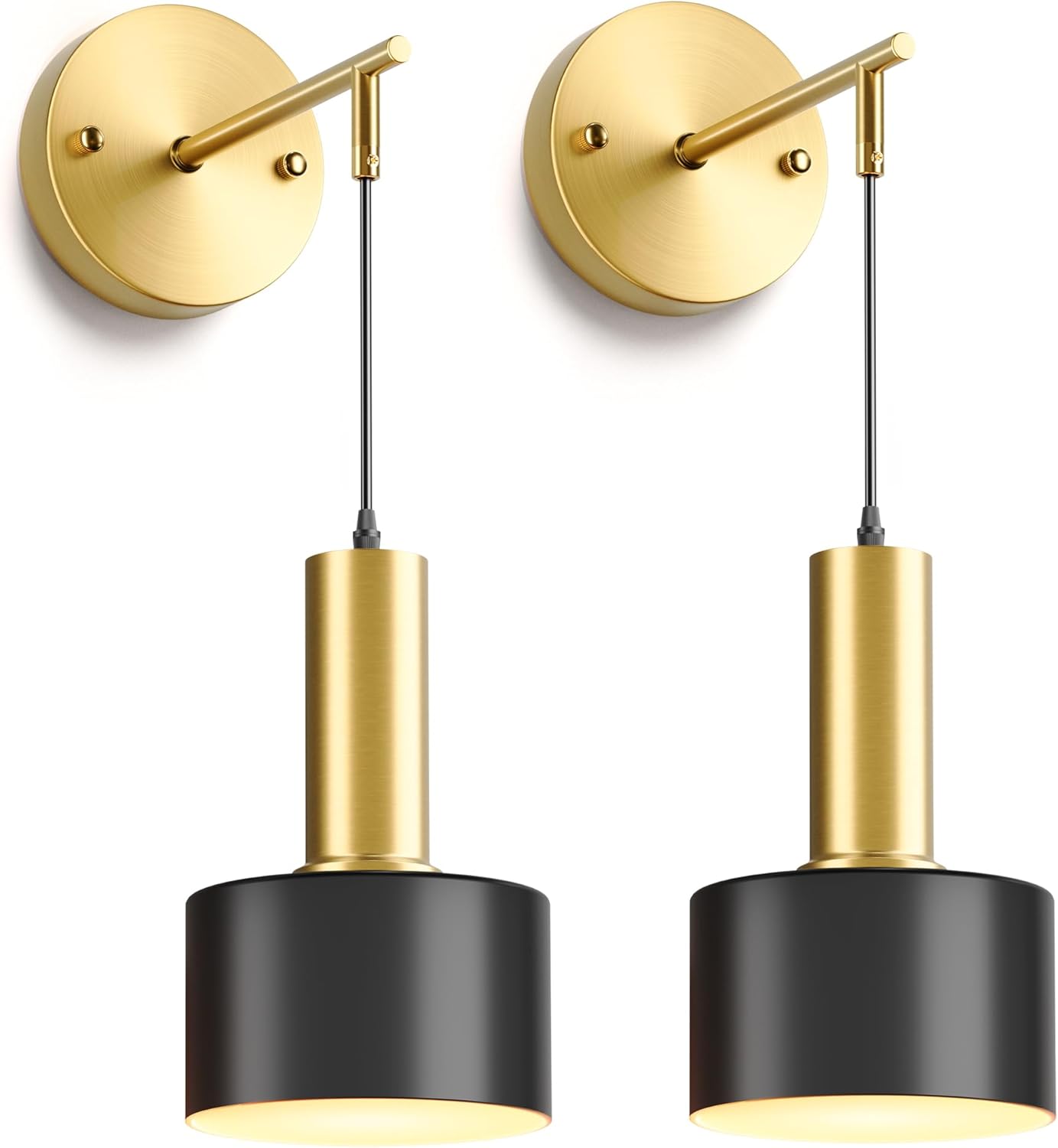 Battery Operated Wall Sconces Set of Two, Black & Gold Wall Lights with Remote Control and Rechargeable Magnetic Bulbs, Modern Dimmable 3CCT&12 RGB Wall Lamps for Bedroom Living Room Hallway