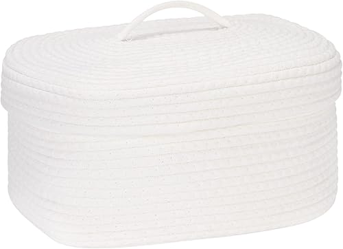 Vista 19 de Sea Team Cesta de almacenamiento redonda de cuerda de algodón con tapa, contenedor de almacenamiento tejido con tapa, contenedor de almacenamiento